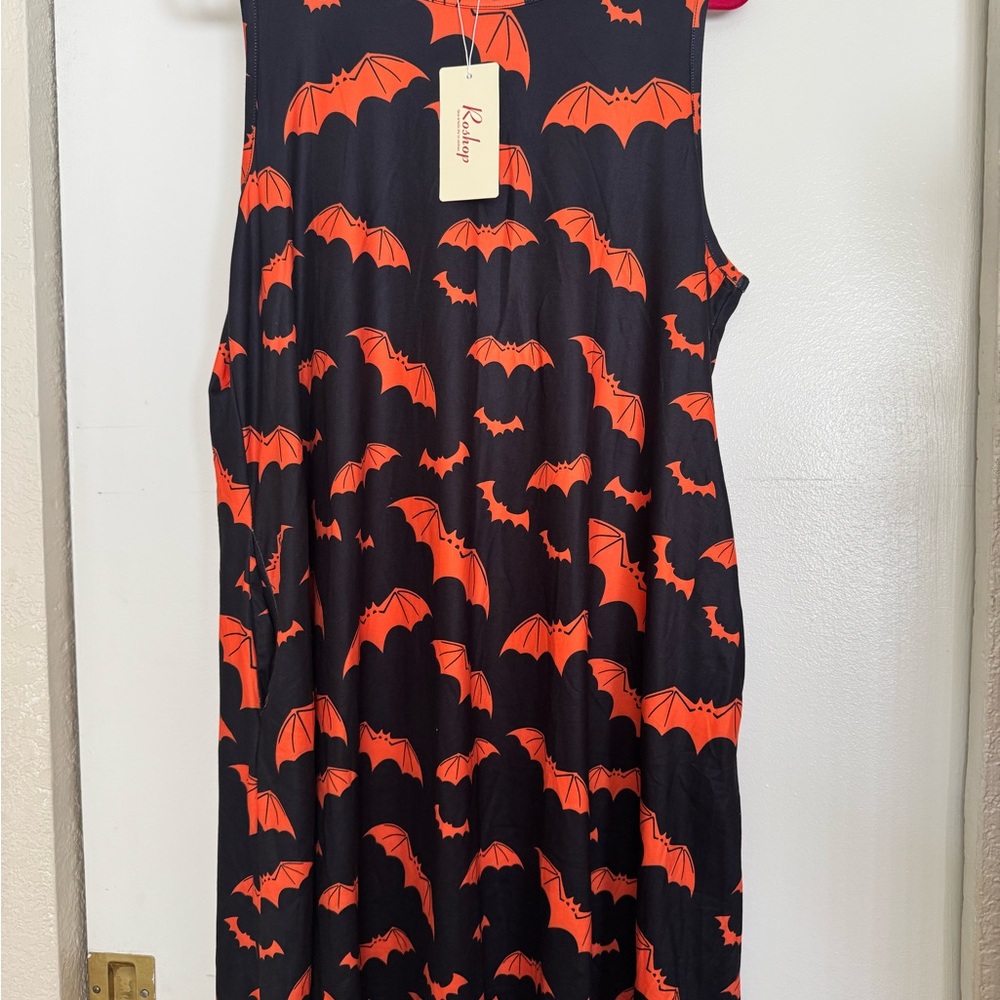 NWT Halloween Black Dress Orange Bats size XL size 12-14